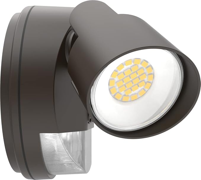 Lithonia Lighting HomeGuard 2-Light LED Outdoor Flood Lights, PIR Sensor | Dark Bronze Motion Sensor LED Lights, Dusk to Dawn, Adjustable Lumens & CCT, Round Heads HGX LED 2RH ALO SWW2 120 PIR DDB