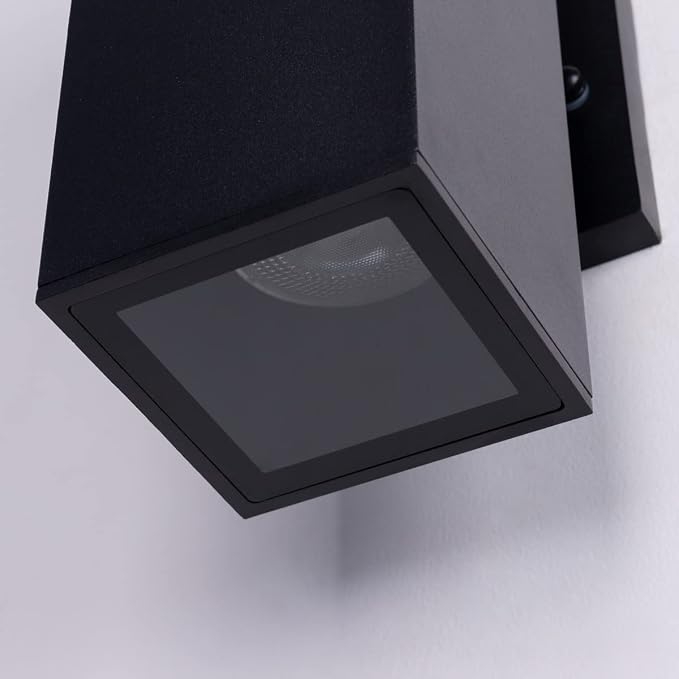 mirrea 12" Modern Outdoor Porch Light in 2 Lights, Matte Black, 6 Pack | Patio wall sconce, aluminum rectangular tube, tempered glass, waterproof. Up & down lighting for outdoor wall mount fixture.