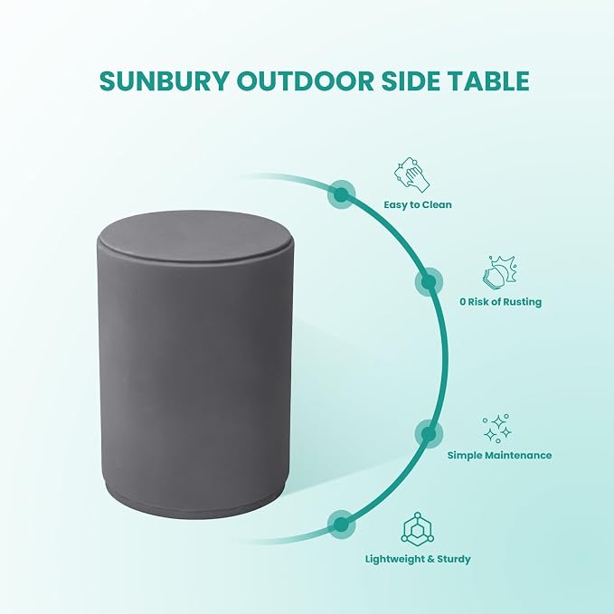 SUNBURY Outdoor Side Table, 20" H Concrete End Tables, Round Patio Accent Table, Modern Small Side Table, Cement Garden Stool Log Table, Tree Stump Drum Table Indoor and Outdoor, Frosted Grey