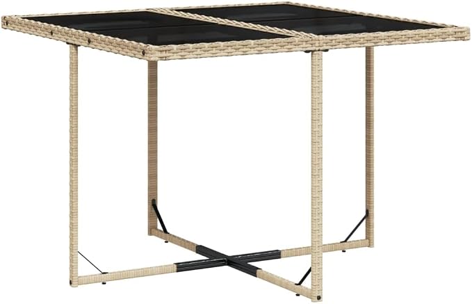5-Piece Patio Dining Set with Cushions Beige Poly Rattan Outdoor Furniture Set for Backyard, Balcony, Porch - Tempered Glass Table & Foldable Chairs