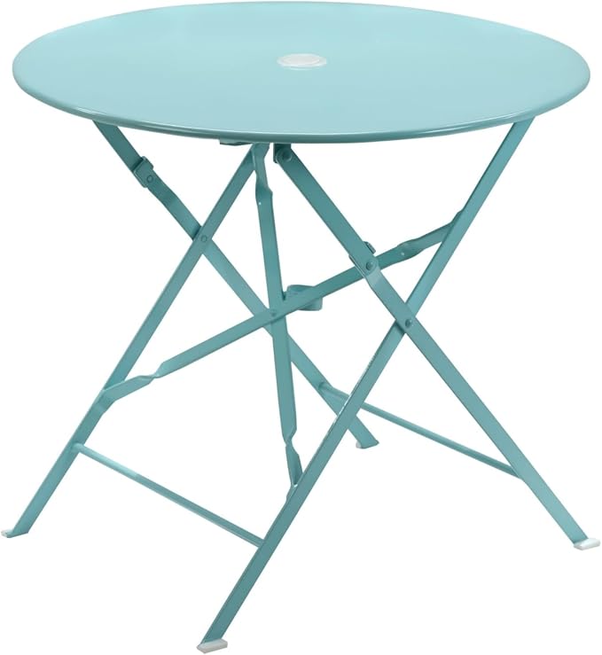 Carolina Chair & Table Round Folding Outdoor Bistro Table with 2" Umbrella Hole - Space Saving Fold Flat Design, Powder Coated Steel Patio Dining Table - Weather Resistant Garden Furniture(Teal,30")