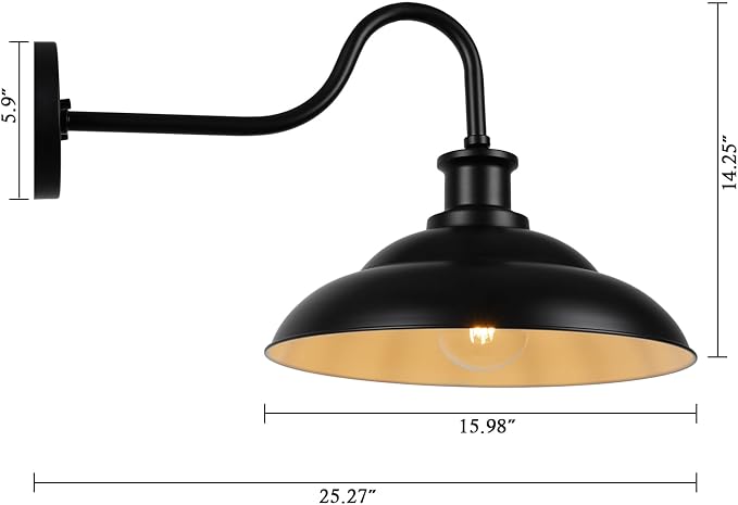 Outdoor Barn Lights, 16 Inch Farmhouse Exterior Wall Light, Industrial Wall Lantern for House Garage Patio Doorway, 2 Pack