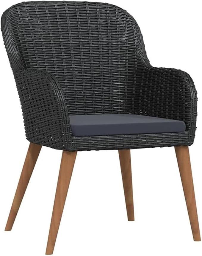 BOWERY HILL Contemporary Patio Dining Set, Weather-Resistant PE Rattan and Steel Frame, Black Finish, 5-Piece, Rectangular Table with 4 Cushioned Chairs, Modern Garden or Terrace Furniture for