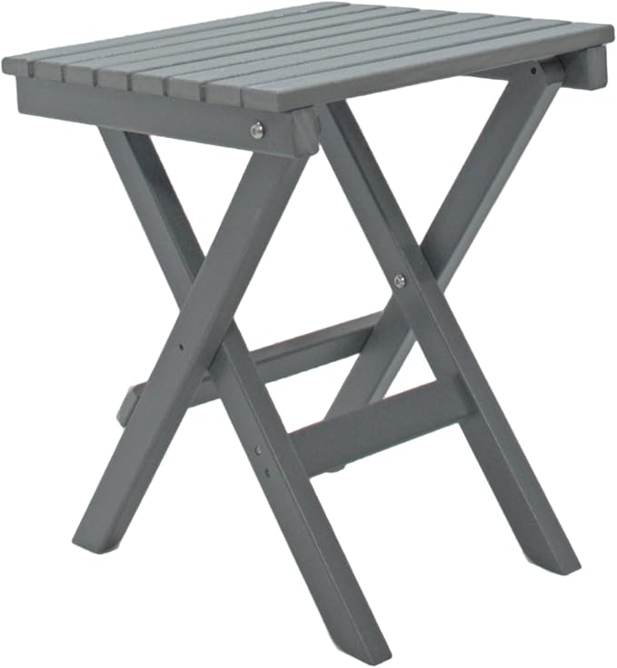 Outdoor Side Table Patio HDPE Small Outside Plastic Folding End Tables for Porch, Patio, Adirondack, Pool, Indoor, Deck, Balcony, Coffee, Grey
