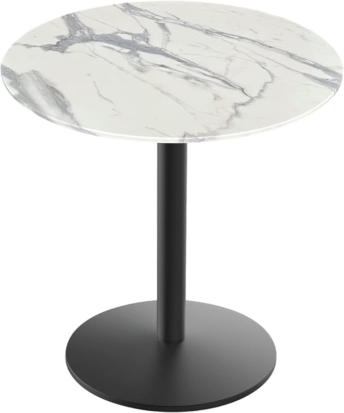 Holland Bar Stool Co. 30" Tall OD214 Indoor/Outdoor All-Season Black Wrinkle Table with 36" Diameter White Marble EuroSlim Top