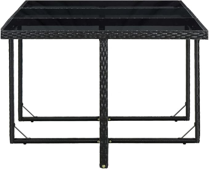11 Piece Patio Dining Set with Cushions, Black Poly Rattan Outdoor Furniture Set with 1 Table, 6 Chairs, 4 Stools, 16 Cushions, Powder-Coated Steel Frame, Glass Top