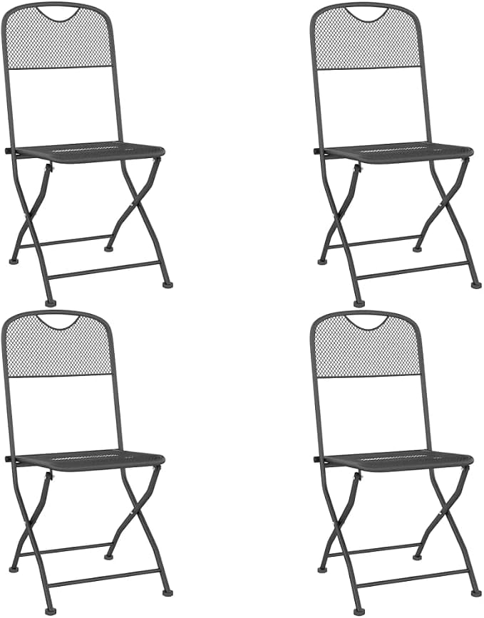 5 Piece Patio Dining Set with Expanded Metal Mesh Folding Chairs, Anthracite E-Coating Finish for Outdoor Use
