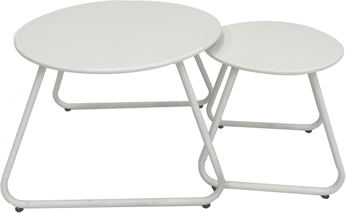 Meluvici Patio Outdoor Coffee Table Set of 2, Weather Resistant Steel Round End Tables, Outdoor Nesting Table for Patio, Balcony, Bistro and Indoor, Black (White)