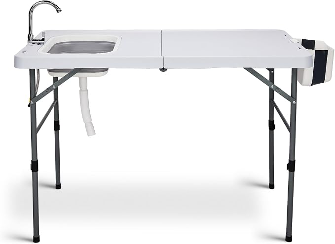 Vasitelan Folding Fish Cleaning Table,Folding Camping Kitchen Table with Sink & Sprayer,Collapsible wash Basin,Outdoor Sink Station with Hose, Camping Sink