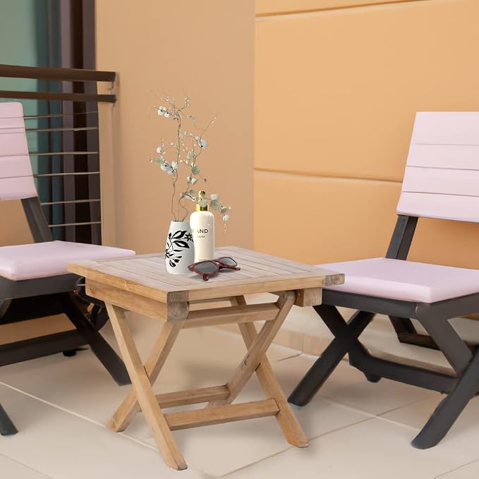 Teak Wood Folding 20”-Inch Outdoor Coffee Table - Perfect for Camping & Outdoor Entertaining - Ideal for Backyard, Front Porch, Balcony (Square)