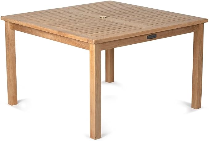 TITAN GREAT OUTDOORS Ash & Ember Sandhill Square 47" Outdoor Table, All-Weather Solid Wood Patio Furniture Made with Premium Grade A Teak Wood, Umbrella Hole Included