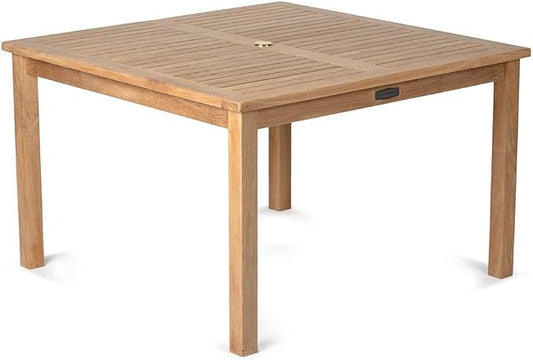 TITAN GREAT OUTDOORS Ash & Ember Sandhill Square 47" Outdoor Table, All-Weather Solid Wood Patio Furniture Made with Premium Grade A Teak Wood, Umbrella Hole Included
