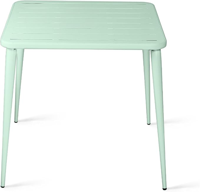 Modern Square Metal Patio Dining Table for 4 People for Outdoor&Indoor Home Cafe Bar Table Office Computer Meeting Desk Lawn Backyard Balcony 27.5" Lx27.5 Wx30 H (Pea Green)