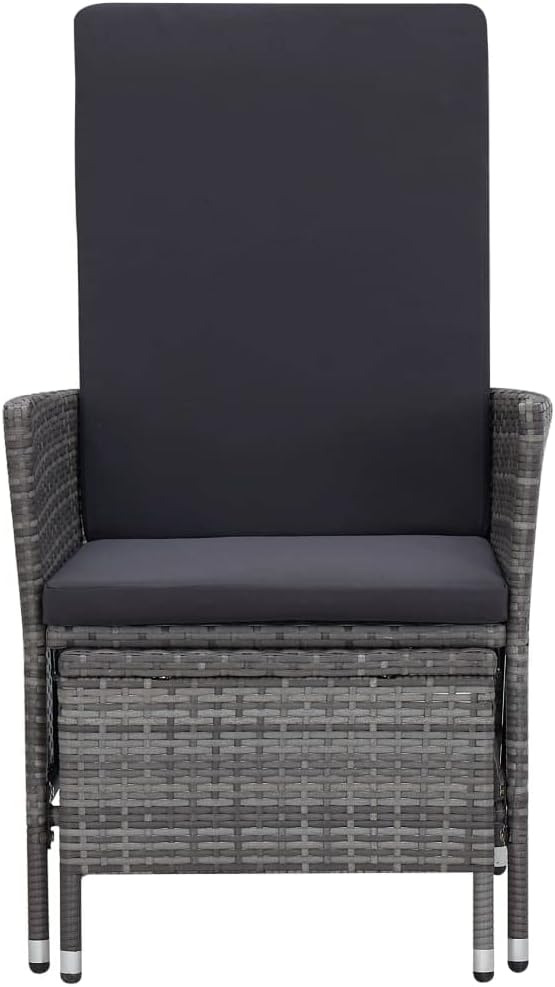 3-Piece Garden Lounge Set, Grey PE Rattan Outdoor Patio Furniture with Foldable Backrests and Cushions, 2-Person Seating Conversation Set for Balcony, Terrace and Backyard