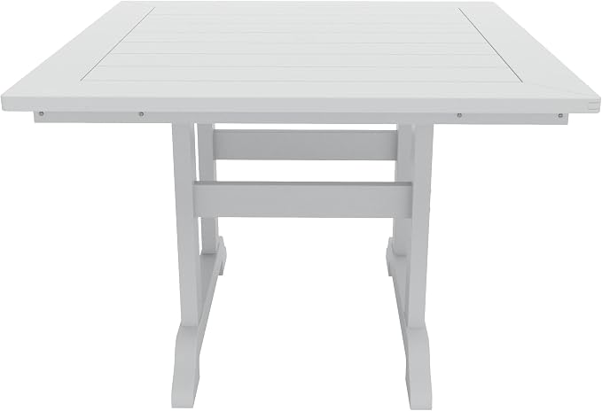 WestinTrends Malibu Outdoor Dining Table, All Weather Poly Lumber Adirondack 43" Trestle Square Patio Table with Umbrella Hole, White