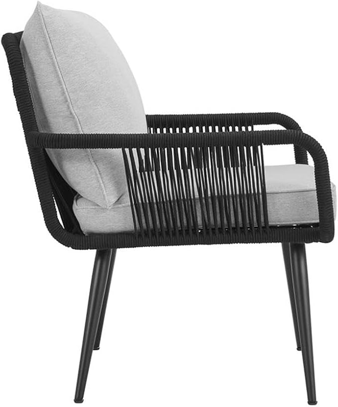 Andover All-Weather Outdoor Set, Two Rope Chairs, Light Gray Cushions, Poly Fiber Stone-Look Cocktail Table, 27 in. W x 27 in. D x 29 in. H Chairs, 18 in. W x 18 in. D x 18 in. H Table