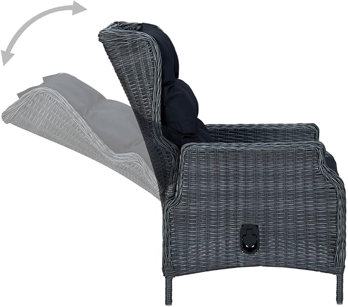 9 Piece Patio Dining Set with Cushions Poly Rattan Dark Gray | Powder-Coated Steel Frame, Solid Wood Tabletop, Adjustable Backrest, Easy to Clean