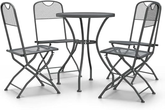 5 Piece Patio Dining Set with Expanded Metal Mesh Folding Chairs, Anthracite E-Coating Finish for Outdoor Use