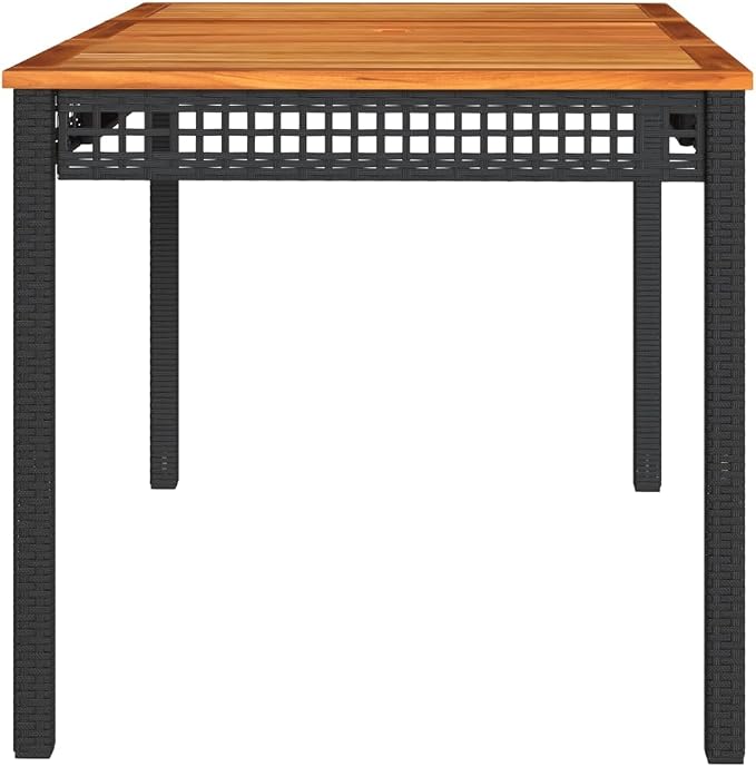vidaXL Patio Table, Outdoor Dining Table, Patio Furniture, Rectangular Garden Table for Lawn Backyard, Black Poly Rattan Acacia Wood