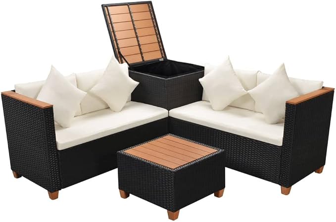4 Piece Patio Lounge Set with Cushions,Outdoor Couch,Patio Bar Set,Modern Outdoor Furniture,Dining Bench with Back,Bistro Set,for Patio Deck Garden,Backyard & Lawn,Poly Rattan Black