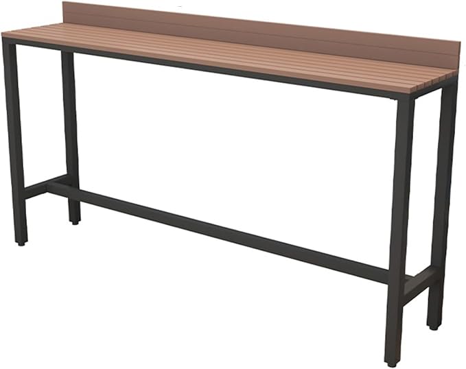 Outdoor Bar Table, Patio Pub Height Table with Anti-Fall Baffle, All-Weather Bar Height Counter Table, Narrow Dining Table for Hot Tub, Garden & Backyard(Color:Black+Wood,Size:L-70.8in)