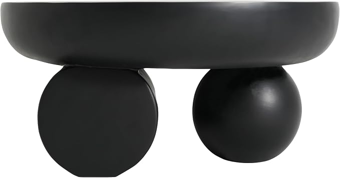 Christopher Knight Home Rico 27.5" Outdoor Coffee Table with Spherical and Cylinder Leg, MGO Round End Table with Ball Legs, No Assembly Patio Table for Poolside/Balcony/Backyard, Black