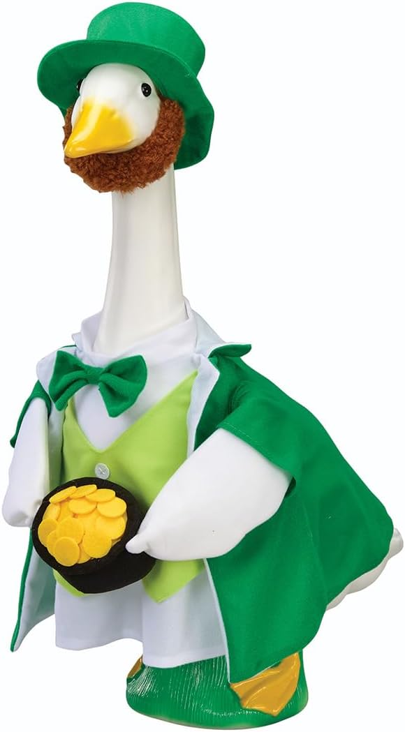 Gaggleville Lucky Leprechaun Goose Outfit, Fits Large 23" H Statue, St. | Patrick�s Day Costume for Lawn Decor, by Fox Valley Traders