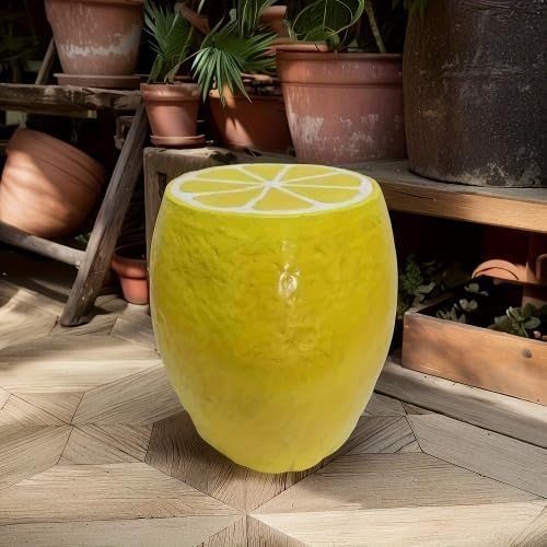 AED Yellow Lemon Fruit Stool, Resin Side Table, 14 Inch, Indoor Outdoor Multi-Purpose Garden Furniture, Home Decor Plant Stand