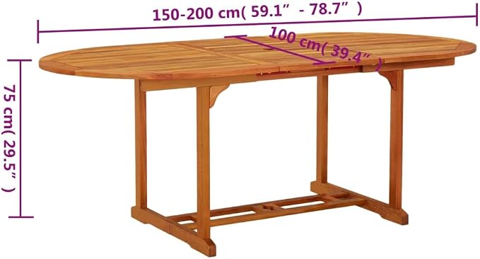 vidaXL Outdoor Dining Table, Extendable Patio Table, Garden Table with Umbrella Hole, Garden Furniture for Porch Deck, Farmhouse, Solid Eucalyptus Wood
