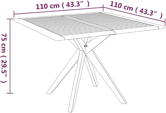 vidaXL Square Patio Table - Outdoor Dining Furniture in Solid Acacia Wood, Sturdy Cross Legs, Easy Assembly and Maintenance, Brown, 43.3"x43.3"x29.5"