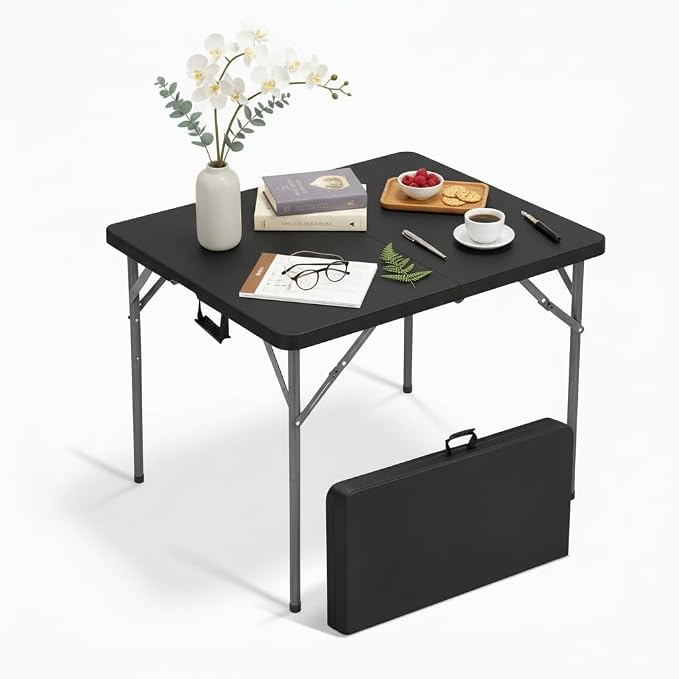 Outdoor 34" Folding Card Table Plastic Table Portable Square Height Dining Table Perfect for Picnics,Parties,Party and Camping