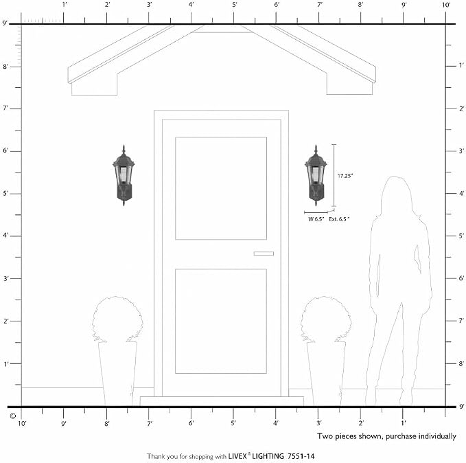 Livex Lighting 7551-14 Outdoor Wall Lantern with Clear Beveled Glass Shades, 16" x 6" x 16", Black