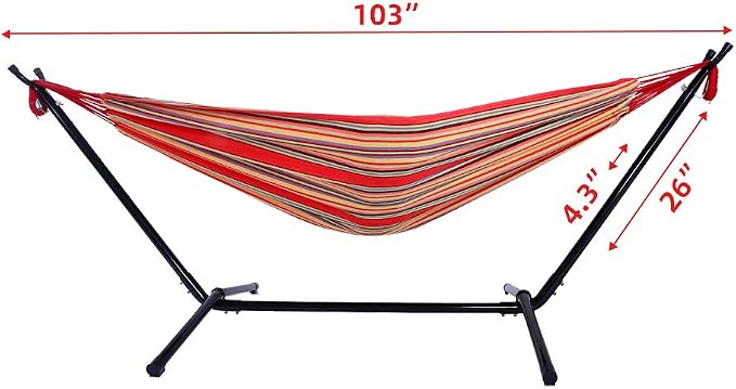 9 Ft Portable Outdoor Hammock Set with Iron Stand, Heavy Duty 2-Person, Polyester, for Backyard and Camping (Red)