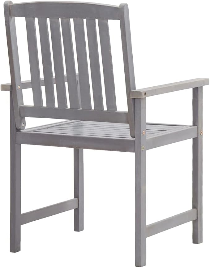 5 Piece Patio Dining Set, Gray Solid Acacia Wood Outdoor Dining Table and 4 Chairs with Umbrella Hole, Rustic Wooden Backyard Garden Furniture Set for Outside Deck