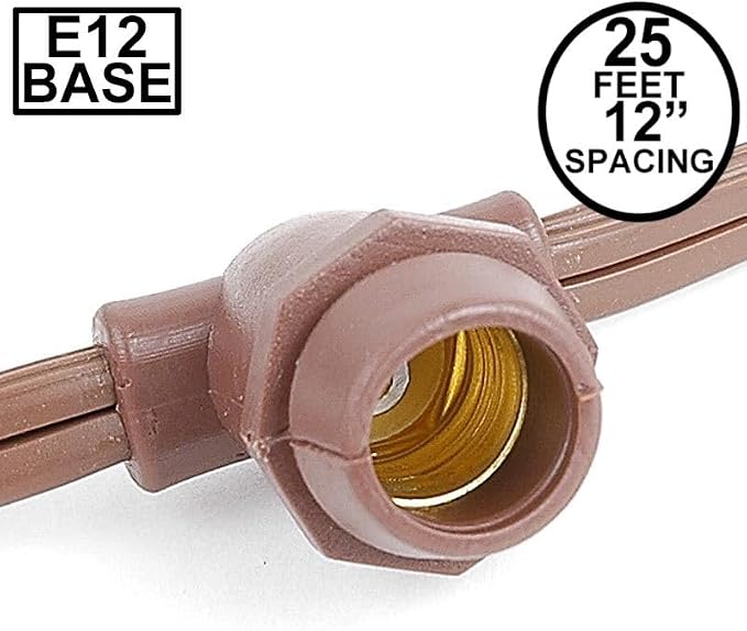 Novelty Lights 25 Feet Heavy Duty Light String, 25 E12 Sockets, Brown Wire