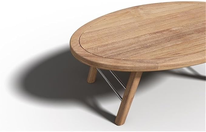 Pemberly Row Contemporary Oval Outdoor Coffee Table, Premium Teak Wood, Hand-Sanded Finish, Slatted Top, Mid-Century Design, Durable Patio Furniture for Garden, Deck, or Porch Use