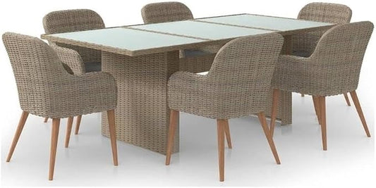 Afuera Living 7-Piece Outdoor Patio Dining Set, Weather-Resistant PE Rattan, Powder-Coated Brown and Dark Gray Finish, Removable Cushions, Modern Garden Backyard Terrace Furniture Seating for 6