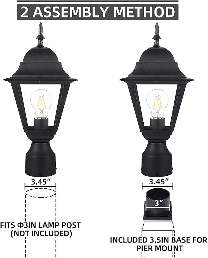 Windben Outdoor Post Light, Waterproof, 16.5in, Matte Black | Cast Aluminum Anti-Rust, Tempered Glass Panels, Comes with Pier Mount Base, For Garden, Yard, Driveway