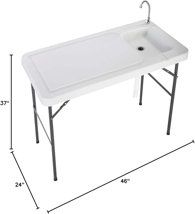SSLine Portable Outdoor Fish Table Folding Camping Table with Sink Patio Picnic Cleaning Cutting Work Station Desk w/Quick Connect Faucet