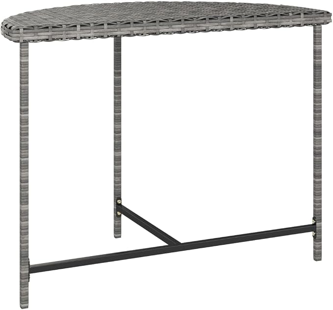 Wicker Half-Moon Patio Table, Half-Round Rattan Bistro Table, Gray 39.4"x19.7"x29.5" Poly Rattan, -283