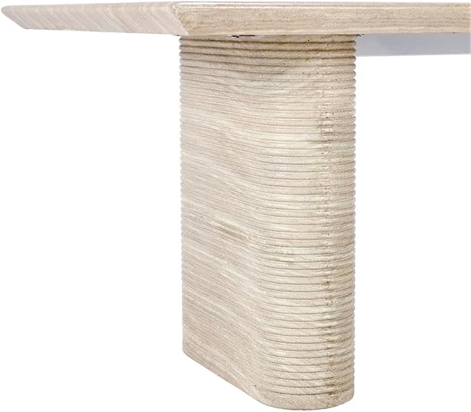 Classic Home Aiden 87" Travertine Beige Stripped Stone Outdoor Dining Table