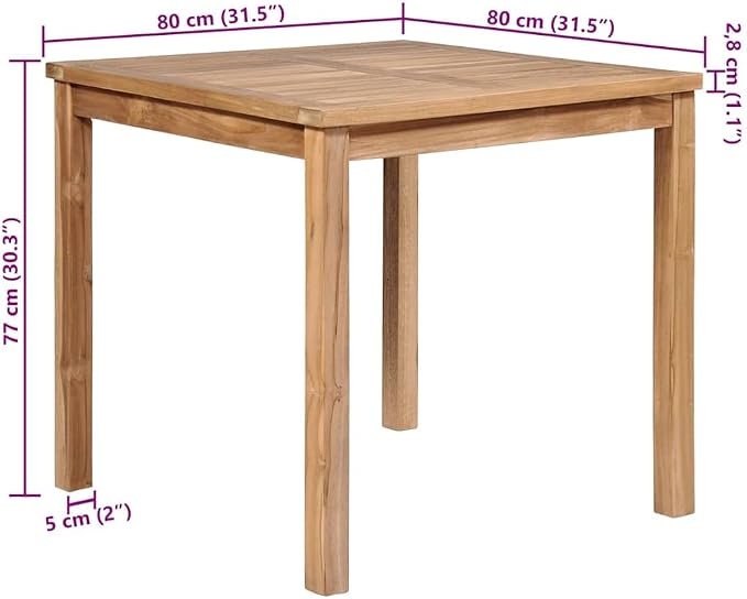 vidaXL Solid Wood Teak Patio Table Lawn Yard Terrace Balcony Wooden Patio Backyard Garden Outdoor Furniture Dining Dinner Meal Table 31.5"