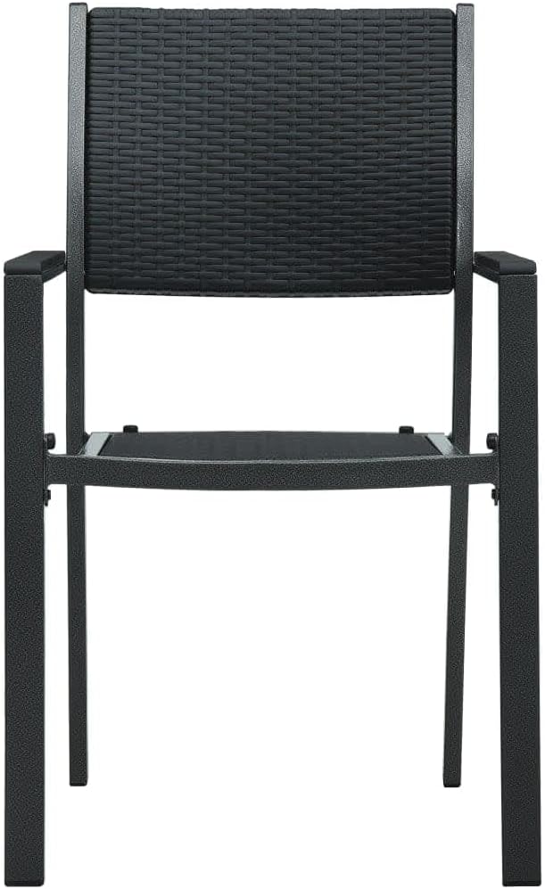 3 Piece Patio Dining Set Black Outdoor Table and Chairs for Garden Balcony Steel Glass Top Rattan Design