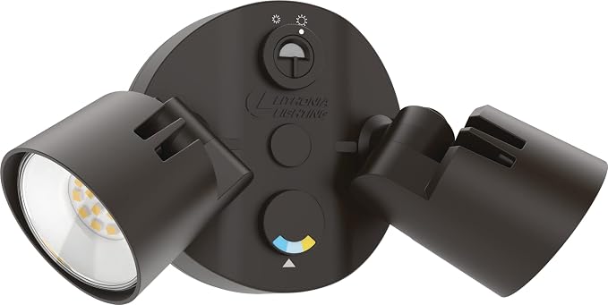 Lithonia Lighting HomeGuard 2-Light LED Outdoor Flood Lights, 3-In-1 CCT | Dark Bronze Dusk to Dawn Outdoor LED Lights, Adjustable Lumens Selectable CCT Round Heads HGX LED 2RH ALO SWW2 120 PE DDB