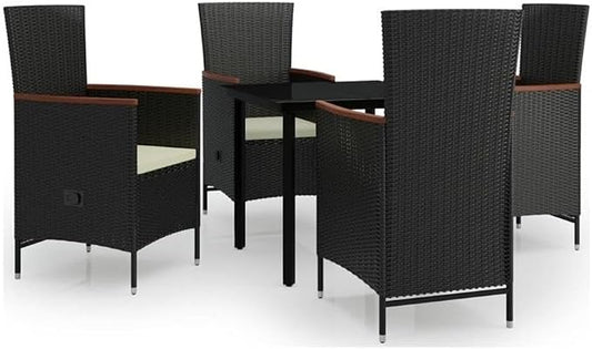 Afuera Living Contemporary Patio Dining Set, PE Rattan Construction, Black Finish, Square Table and 4 Chairs, Weather-Resistant Outdoor Furniture for Terrace or Garden