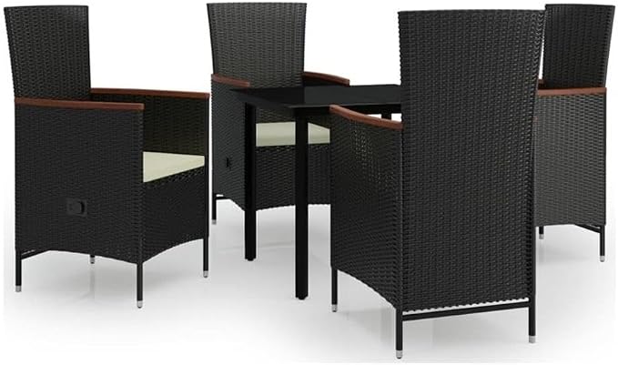 BOWERY HILL Contemporary Patio Dining Set, Weather-Resistant PE Rattan, Black Finish, Powder-Coated Steel Frames, Includes Square Table and 4 Chairs with Cushions, Outdoor Use for Garden or Terrace