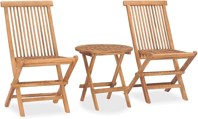 3 Piece Folding Patio Dining Set with Cushion Solid Teak Wood Outdoor Table and Chairs for Garden Terrace Deck Balcony, Space-Saving Foldable Design, Weather-Resistant Hardwood, Anthracite Cushions