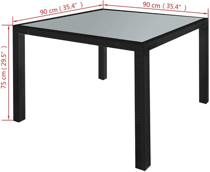 5 Piece Patio Dining Set, Black Poly Rattan Outdoor Furniture Set with 4 Wicker Chairs and Square Glass Top Table for Garden and Backyard, Includes 4 Removable Cushions