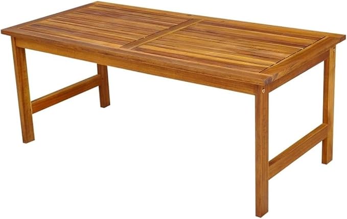 Afuera Living 4 Piece Solid Acacia Wood Patio Dining Set, Oiled Finish, Brown, Weather-Resistant Cushions, Rustic Design, Table, Bench, 2 Chairs, Outdoor Garden or Terrace Seating for 4