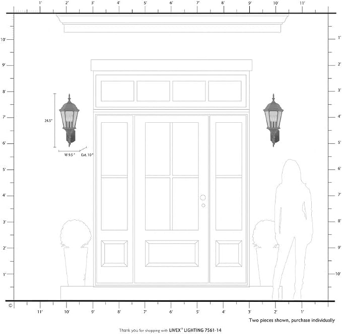 Livex Lighting 7561-14 Outdoor Wall Lantern, Black | Dimensions: 23.5" x 9.5"; Clear Beveled Glass Shades